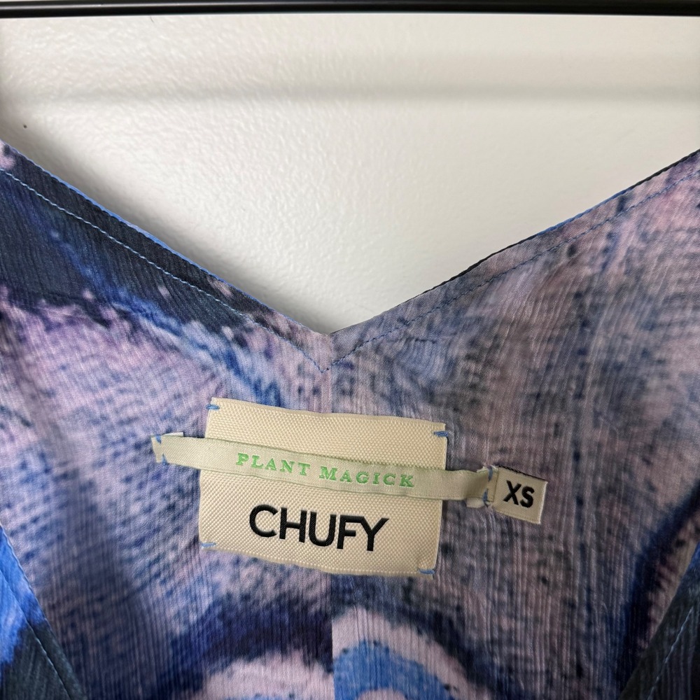 Chufy Iris Mini Dress Petal Skin Blue Butterfly Print Cupro XS Vegan Silk Boho - Picture 9 of 11